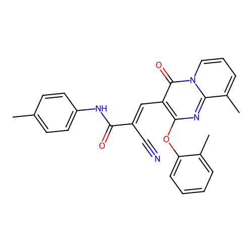 (2E)-2-cyano-3-[9-methyl-2-(2-methylphenoxy)-4-oxo-4H-pyrido[1,2-a]pyrimidin-3-yl]-N-(4-methylphenyl)prop-2-enamide structure