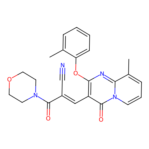 (2E)-3-[9-methyl-2-(2-methylphenoxy)-4-oxo(5-hydropyridino[1,2-a]pyrimidin-3-y l)]-2-(morpholin-4-ylcarbonyl)prop-2-enenitrile structure