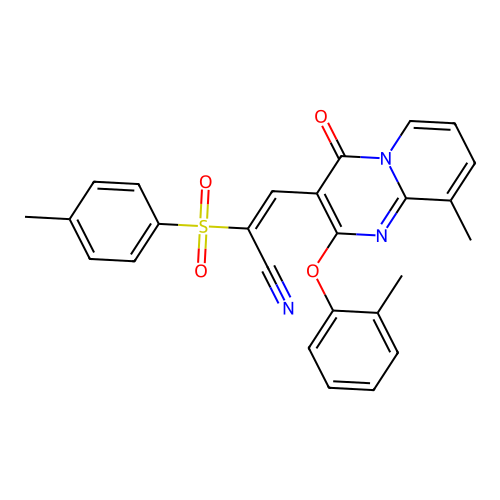 (2E)-3-[9-METHYL-2-(2-METHYLPHENOXY)-4-OXO-4H-PYRIDO[1,2-A]PYRIMIDIN-3-YL]-2-(4-METHYLBENZENESULFONYL)PROP-2-ENENITRILE structure