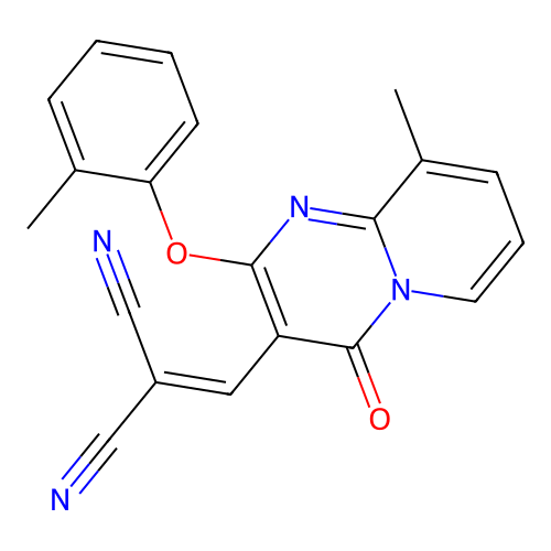 2-((9-methyl-4-oxo-2-(o-tolyloxy)-4H-pyrido[1,2-a]pyrimidin-3-yl)methylene)malononitrile structure