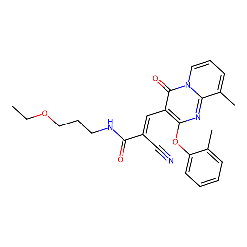 (2E)-2-cyano-N-(3-ethoxypropyl)-3-[9-methyl-2-(2-methylphenoxy)-4-oxo-4H-pyrido[1,2-a]pyrimidin-3-yl]prop-2-enamide structure