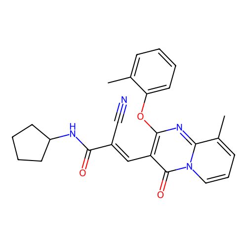 (2E)-2-cyano-N-cyclopentyl-3-[9-methyl-2-(2-methylphenoxy)-4-oxo-4H-pyrido[1,2-a]pyrimidin-3-yl]prop-2-enamide structure