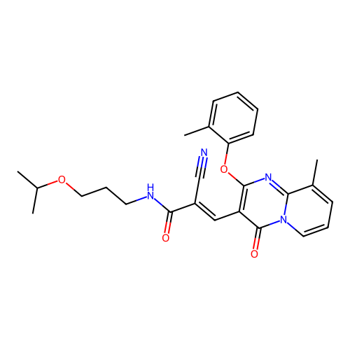 (2E)-2-cyano-3-[9-methyl-2-(2-methylphenoxy)-4-oxo-4H-pyrido[1,2-a]pyrimidin-3-yl]-N-[3-(propan-2-yloxy)propyl]prop-2-enamide structure