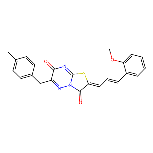 (2Z)-2-[(E)-3-(2-methoxyphenyl)prop-2-enylidene]-6-[(4-methylphenyl)methyl]-[1,3]thiazolo[3,2-b][1,2,4]triazine-3,7-dione structure