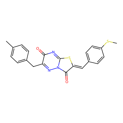 (2Z)-6-[(4-methylphenyl)methyl]-2-[(4-methylsulfanylphenyl)methylidene]-[1,3]thiazolo[3,2-b][1,2,4]triazine-3,7-dione structure