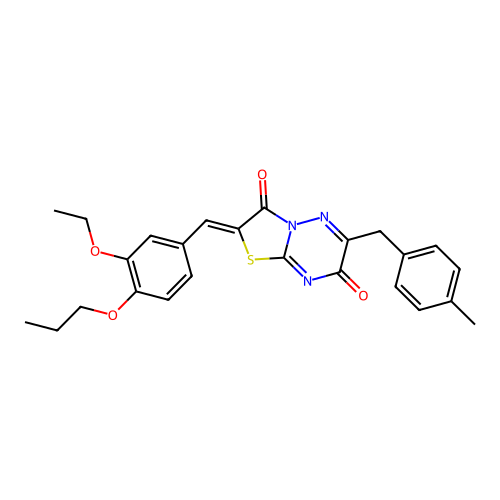 (2Z)-2-(3-ethoxy-4-propoxybenzylidene)-6-(4-methylbenzyl)-7H-[1,3]thiazolo[3,2-b][1,2,4]triazine-3,7(2H)-dione structure