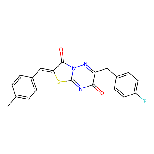 (Z)-6-(4-fluorobenzyl)-2-(4-methylbenzylidene)-2H-thiazolo[3,2-b][1,2,4]triazine-3,7-dione structure