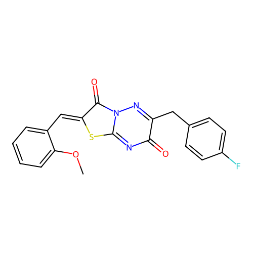 (Z)-6-(4-fluorobenzyl)-2-(2-methoxybenzylidene)-2H-thiazolo[3,2-b][1,2,4]triazine-3,7-dione structure