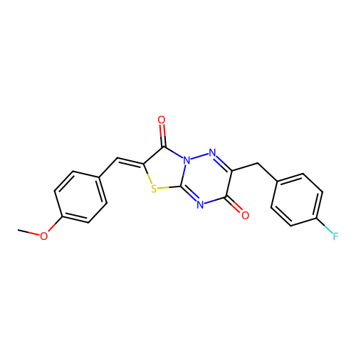 (Z)-6-(4-fluorobenzyl)-2-(4-methoxybenzylidene)-2H-thiazolo[3,2-b][1,2,4]triazine-3,7-dione structure