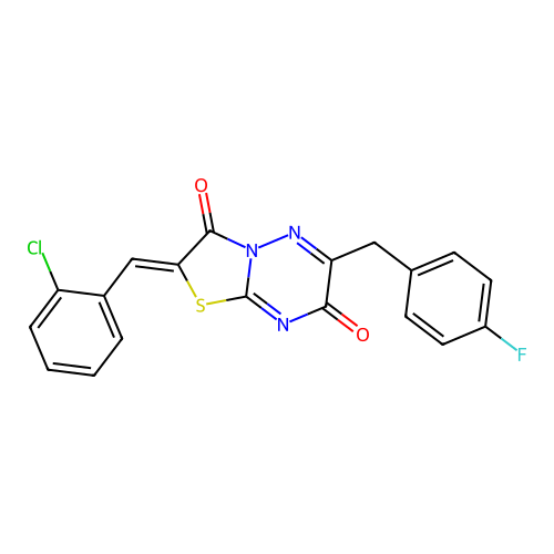 (2Z)-2-[(2-chlorophenyl)methylidene]-6-[(4-fluorophenyl)methyl]-[1,3]thiazolo[3,2-b][1,2,4]triazine-3,7-dione structure