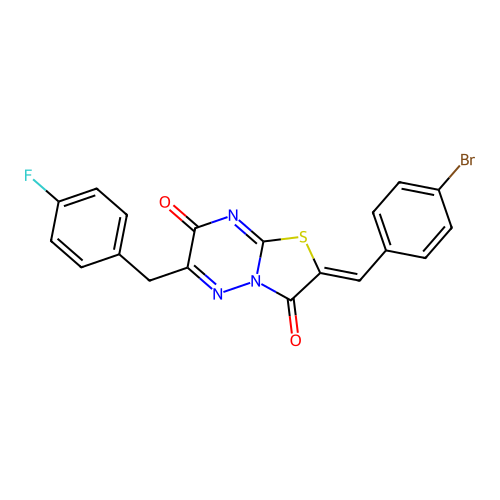 (Z)-2-(4-bromobenzylidene)-6-(4-fluorobenzyl)-2H-thiazolo[3,2-b][1,2,4]triazine-3,7-dione structure