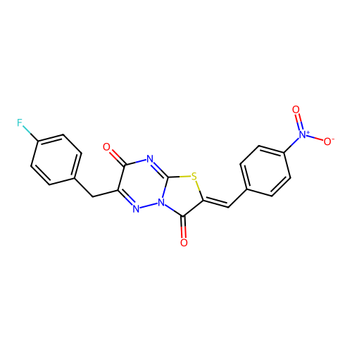(Z)-6-(4-fluorobenzyl)-2-(4-nitrobenzylidene)-2H-thiazolo[3,2-b][1,2,4]triazine-3,7-dione structure
