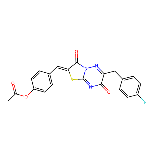 (Z)-4-((6-(4-fluorobenzyl)-3,7-dioxo-3,7-dihydro-2H-thiazolo[3,2-b][1,2,4]triazin-2-ylidene)methyl)phenyl acetate structure