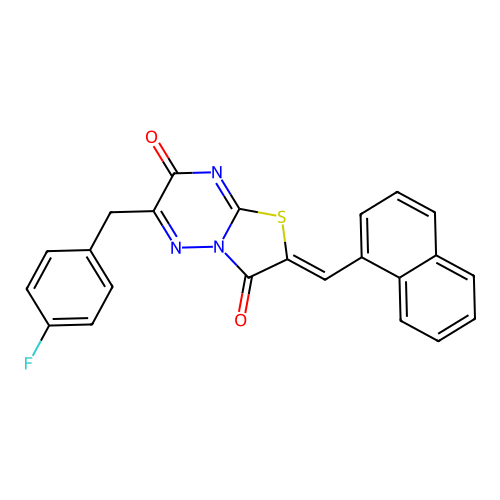 (2Z)-6-(4-fluorobenzyl)-2-(naphthalen-1-ylmethylidene)-7H-[1,3]thiazolo[3,2-b][1,2,4]triazine-3,7(2H)-dione structure