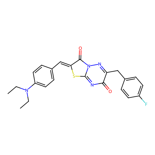 (Z)-2-(4-(diethylamino)benzylidene)-6-(4-fluorobenzyl)-2H-thiazolo[3,2-b][1,2,4]triazine-3,7-dione structure