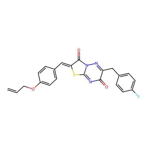 (2Z)-6-[(4-fluorophenyl)methyl]-2-[(4-prop-2-enoxyphenyl)methylidene]-[1,3]thiazolo[3,2-b][1,2,4]triazine-3,7-dione structure