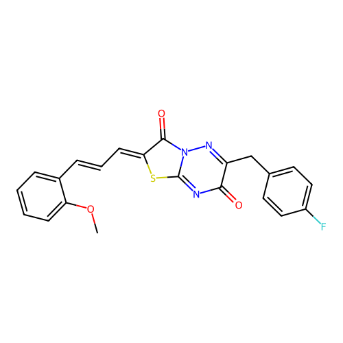 (Z)-6-(4-fluorobenzyl)-2-((E)-3-(2-methoxyphenyl)allylidene)-2H-thiazolo[3,2-b][1,2,4]triazine-3,7-dione structure