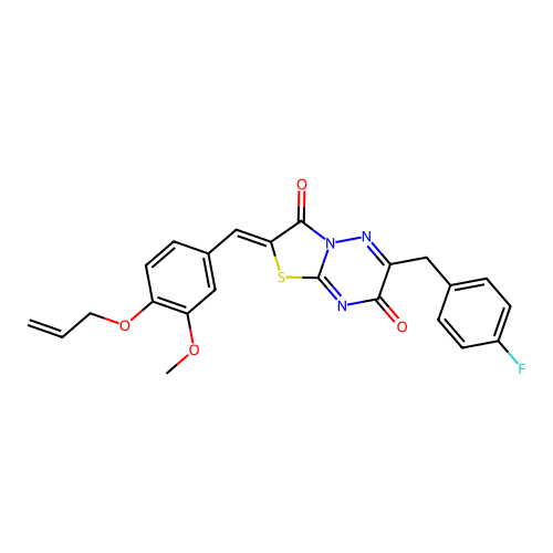 (Z)-2-(4-(allyloxy)-3-methoxybenzylidene)-6-(4-fluorobenzyl)-2H-thiazolo[3,2-b][1,2,4]triazine-3,7-dione structure