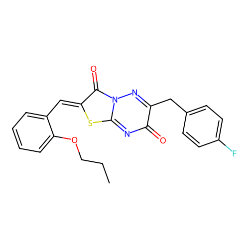 (Z)-6-(4-fluorobenzyl)-2-(2-propoxybenzylidene)-2H-thiazolo[3,2-b][1,2,4]triazine-3,7-dione structure