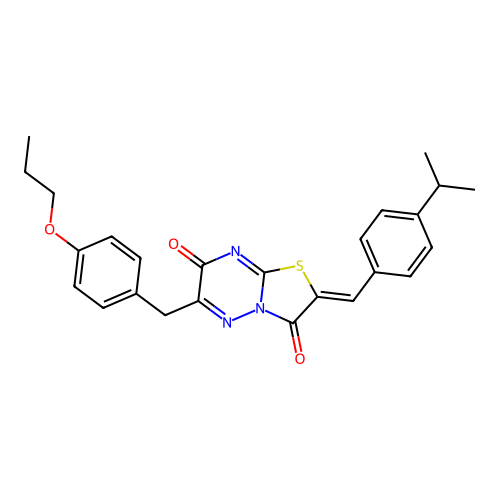 (Z)-2-(4-isopropylbenzylidene)-6-(4-propoxybenzyl)-2H-thiazolo[3,2-b][1,2,4]triazine-3,7-dione structure