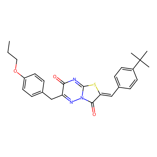 (Z)-2-(4-(tert-butyl)benzylidene)-6-(4-propoxybenzyl)-2H-thiazolo[3,2-b][1,2,4]triazine-3,7-dione structure