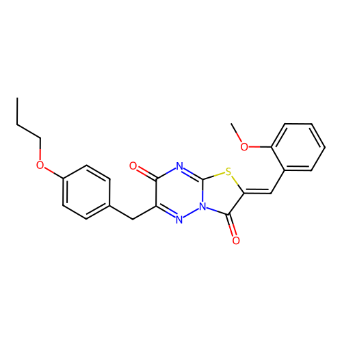 (2Z)-2-[(2-methoxyphenyl)methylidene]-6-[(4-propoxyphenyl)methyl]-[1,3]thiazolo[3,2-b][1,2,4]triazine-3,7-dione structure