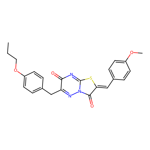 (2Z)-2-[(4-methoxyphenyl)methylidene]-6-[(4-propoxyphenyl)methyl]-[1,3]thiazolo[3,2-b][1,2,4]triazine-3,7-dione structure