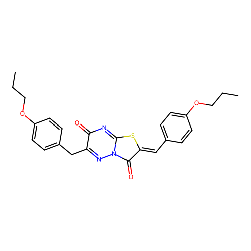 (2Z)-6-(4-propoxybenzyl)-2-(4-propoxybenzylidene)-7H-[1,3]thiazolo[3,2-b][1,2,4]triazine-3,7(2H)-dione structure