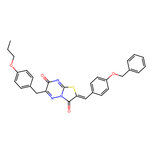 (2Z)-2-[4-(benzyloxy)benzylidene]-6-(4-propoxybenzyl)-7H-[1,3]thiazolo[3,2-b][1,2,4]triazine-3,7(2H)-dione structure