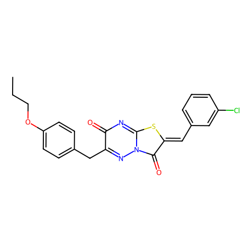 (2Z)-2-(3-chlorobenzylidene)-6-(4-propoxybenzyl)-7H-[1,3]thiazolo[3,2-b][1,2,4]triazine-3,7(2H)-dione structure