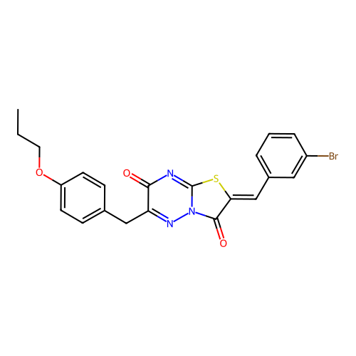 (2Z)-2-(3-bromobenzylidene)-6-(4-propoxybenzyl)-7H-[1,3]thiazolo[3,2-b][1,2,4]triazine-3,7(2H)-dione structure