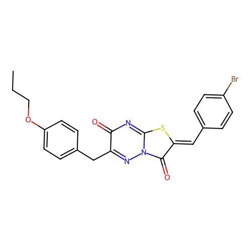 (2Z)-2-[(4-bromophenyl)methylidene]-6-[(4-propoxyphenyl)methyl]-[1,3]thiazolo[3,2-b][1,2,4]triazine-3,7-dione structure