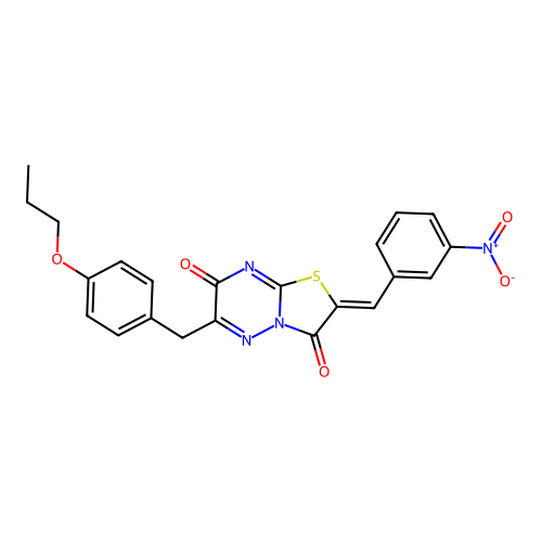 (2Z)-2-[(3-nitrophenyl)methylidene]-6-[(4-propoxyphenyl)methyl]-[1,3]thiazolo[3,2-b][1,2,4]triazine-3,7-dione structure