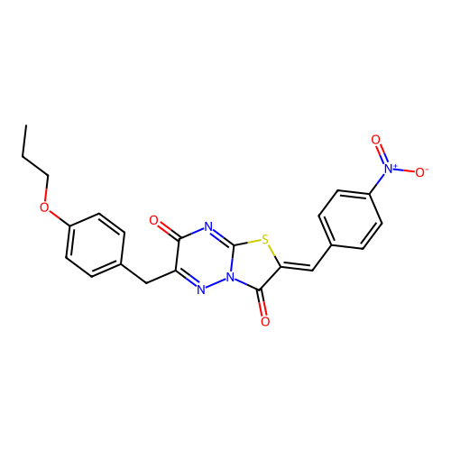 (2Z)-2-[(4-nitrophenyl)methylidene]-6-[(4-propoxyphenyl)methyl]-[1,3]thiazolo[3,2-b][1,2,4]triazine-3,7-dione structure