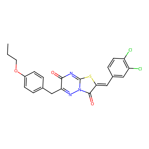 (2Z)-2-[(3,4-dichlorophenyl)methylidene]-6-[(4-propoxyphenyl)methyl]-[1,3]thiazolo[3,2-b][1,2,4]triazine-3,7-dione structure
