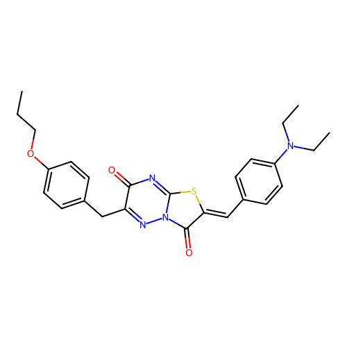 (2Z)-2-[[4-(diethylamino)phenyl]methylidene]-6-[(4-propoxyphenyl)methyl]-[1,3]thiazolo[3,2-b][1,2,4]triazine-3,7-dione structure