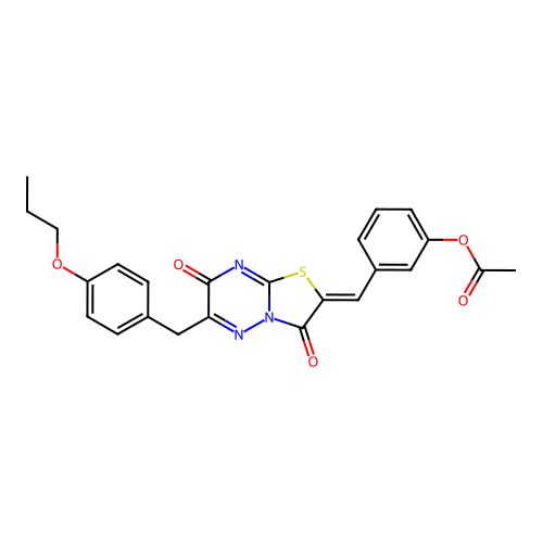 (Z)-3-((3,7-dioxo-6-(4-propoxybenzyl)-3,7-dihydro-2H-thiazolo[3,2-b][1,2,4]triazin-2-ylidene)methyl)phenyl acetate structure