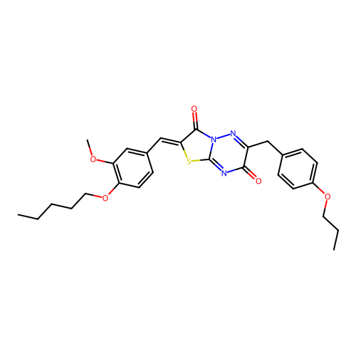 (2Z)-2-[3-methoxy-4-(pentyloxy)benzylidene]-6-(4-propoxybenzyl)-7H-[1,3]thiazolo[3,2-b][1,2,4]triazine-3,7(2H)-dione structure