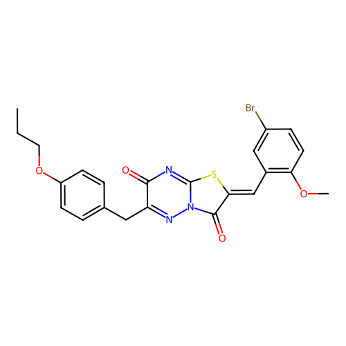 (Z)-2-(5-bromo-2-methoxybenzylidene)-6-(4-propoxybenzyl)-2H-thiazolo[3,2-b][1,2,4]triazine-3,7-dione structure