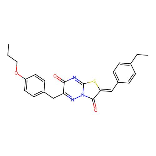 (2Z)-2-[(4-ethylphenyl)methylidene]-6-[(4-propoxyphenyl)methyl]-[1,3]thiazolo[3,2-b][1,2,4]triazine-3,7-dione structure