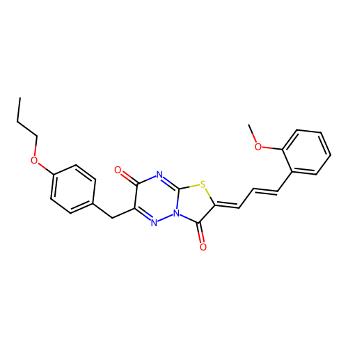 (Z)-2-((E)-3-(2-methoxyphenyl)allylidene)-6-(4-propoxybenzyl)-2H-thiazolo[3,2-b][1,2,4]triazine-3,7-dione structure