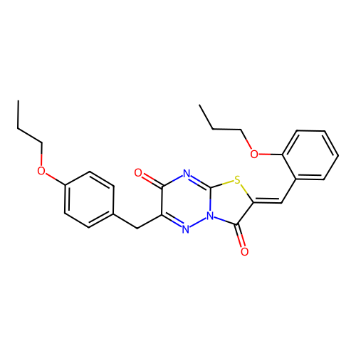 (2Z)-6-(4-propoxybenzyl)-2-(2-propoxybenzylidene)-7H-[1,3]thiazolo[3,2-b][1,2,4]triazine-3,7(2H)-dione structure