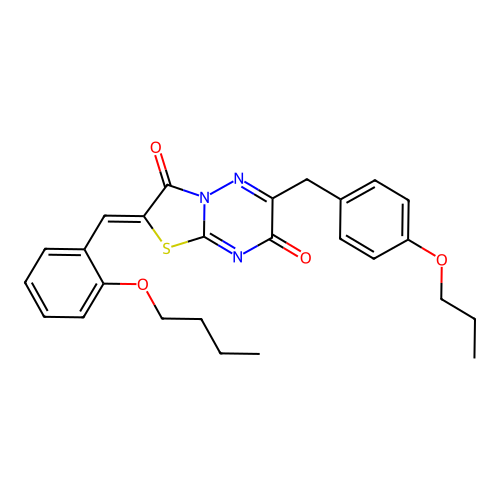 (2Z)-2-(2-butoxybenzylidene)-6-(4-propoxybenzyl)-7H-[1,3]thiazolo[3,2-b][1,2,4]triazine-3,7(2H)-dione structure