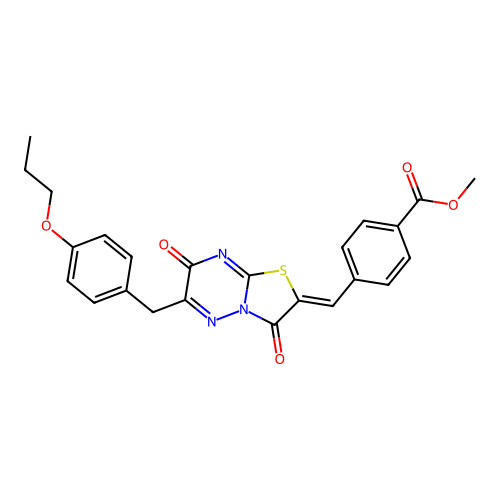 (Z)-methyl 4-((3,7-dioxo-6-(4-propoxybenzyl)-3,7-dihydro-2H-thiazolo[3,2-b][1,2,4]triazin-2-ylidene)methyl)benzoate structure