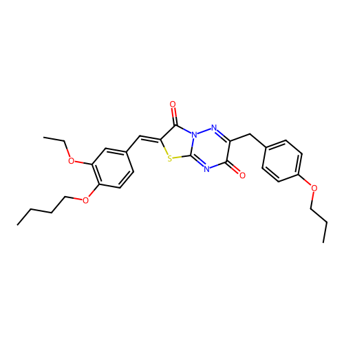 (2Z)-2-(4-butoxy-3-ethoxybenzylidene)-6-(4-propoxybenzyl)-7H-[1,3]thiazolo[3,2-b][1,2,4]triazine-3,7(2H)-dione structure