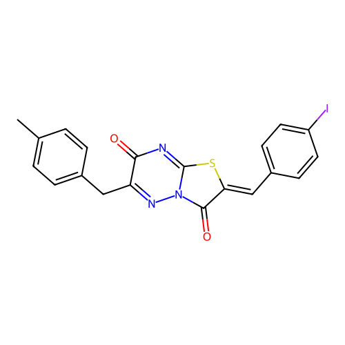 (2Z)-2-[(4-iodophenyl)methylidene]-6-[(4-methylphenyl)methyl]-[1,3]thiazolo[3,2-b][1,2,4]triazine-3,7-dione structure