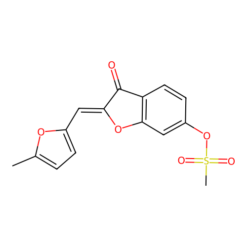 (Z)-2-((5-methylfuran-2-yl)methylene)-3-oxo-2,3-dihydrobenzofuran-6-yl methanesulfonate structure