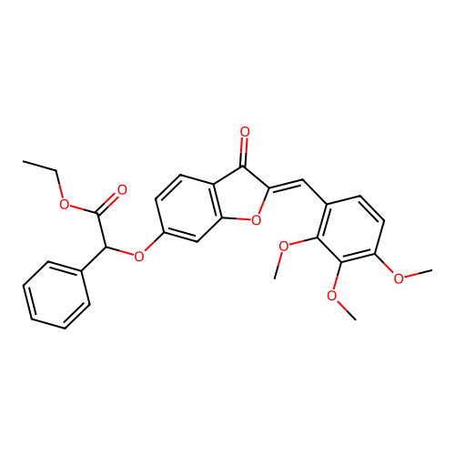 (Z)-ethyl 2-((3-oxo-2-(2,3,4-trimethoxybenzylidene)-2,3-dihydrobenzofuran-6-yl)oxy)-2-phenylacetate structure