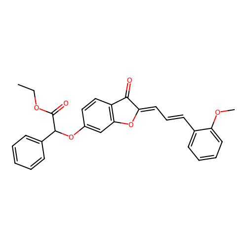 ethyl 2-(((Z)-2-((E)-3-(2-methoxyphenyl)allylidene)-3-oxo-2,3-dihydrobenzofuran-6-yl)oxy)-2-phenylacetate structure