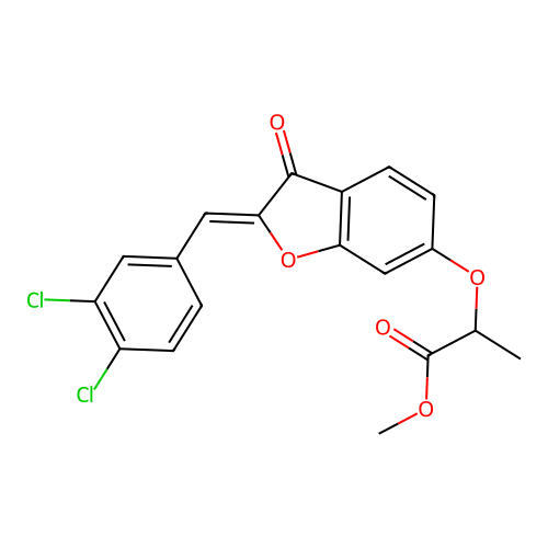 (Z)-methyl 2-((2-(3,4-dichlorobenzylidene)-3-oxo-2,3-dihydrobenzofuran-6-yl)oxy)propanoate structure